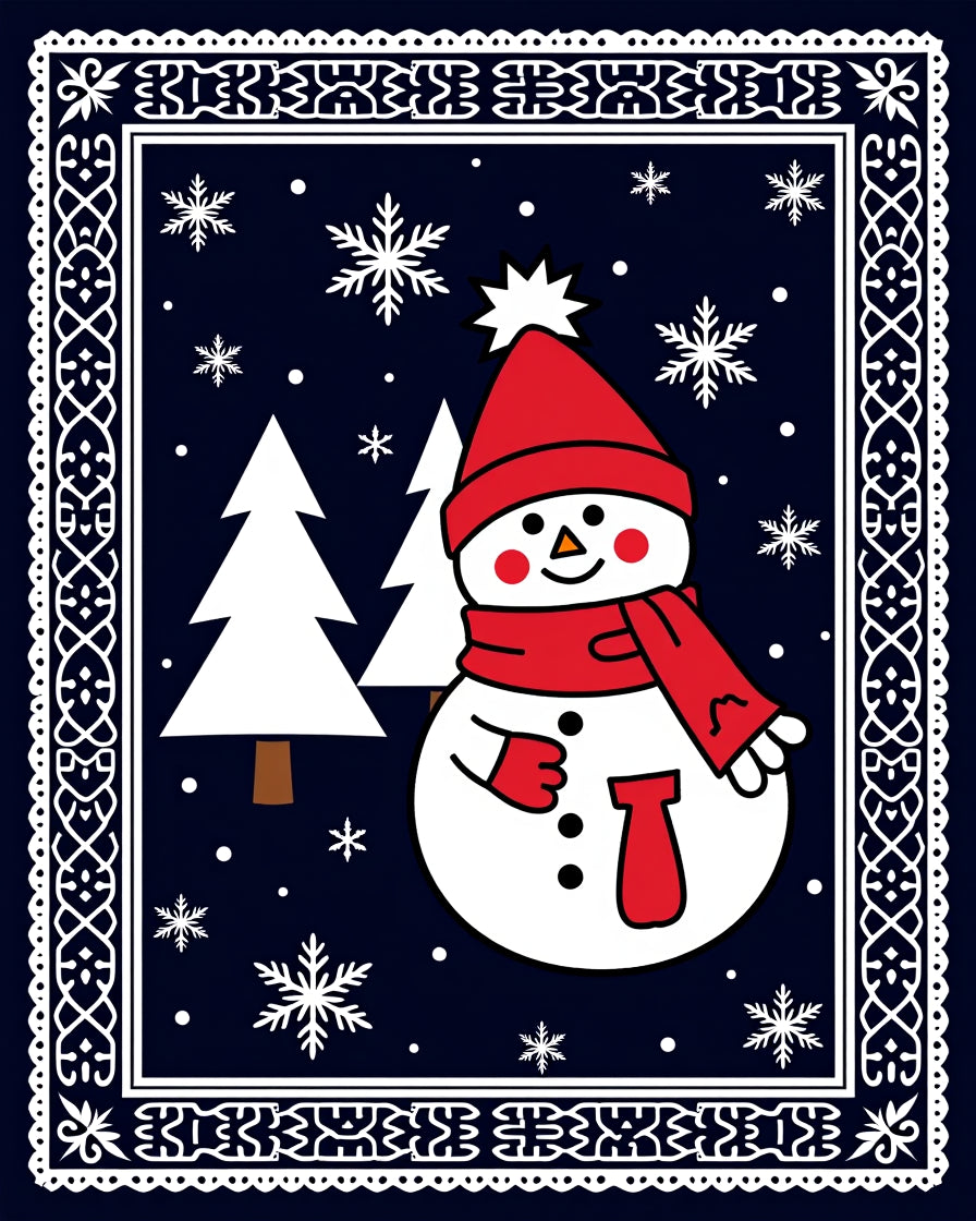 Happy Snowman Winter Snowflake Forest Rug
