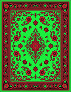 Vibrant Red Floral Emerald Border Rug