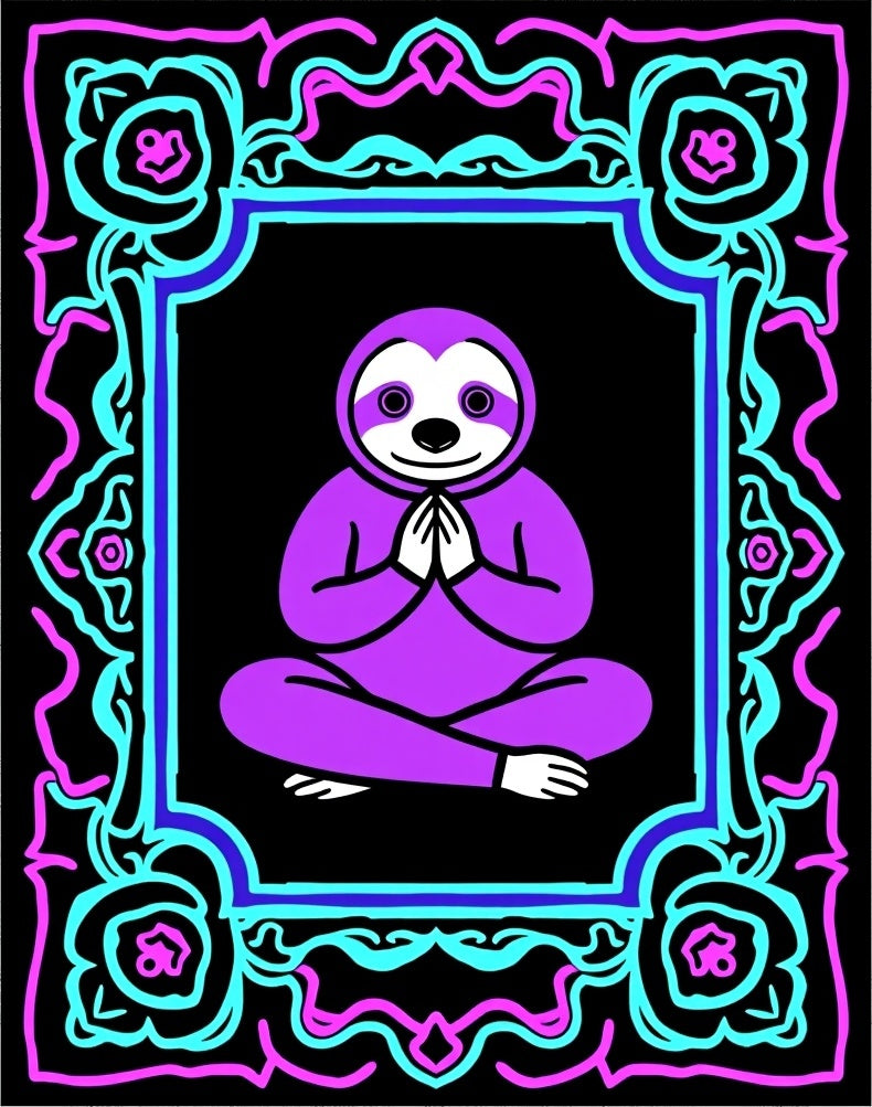 Vibrant Purple Sloth Meditation Frame Rug