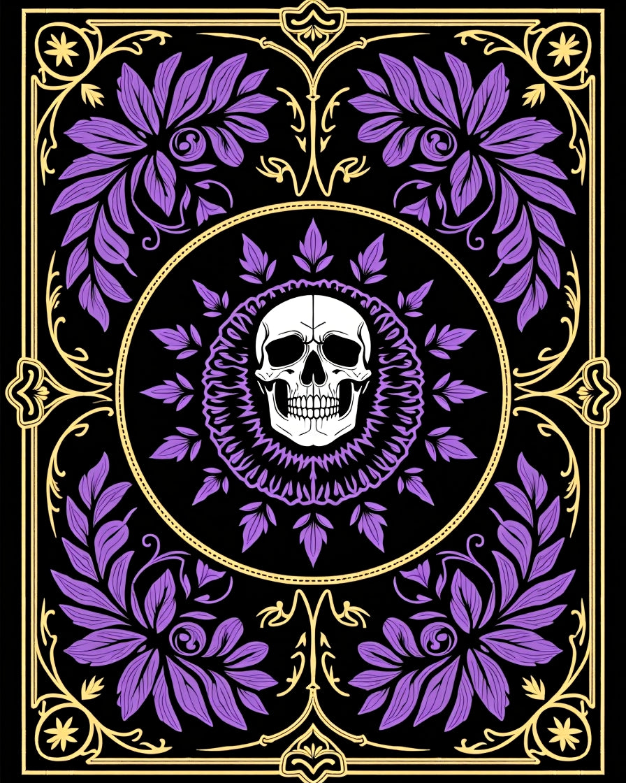 Purple Floral Skull Medallion Rug