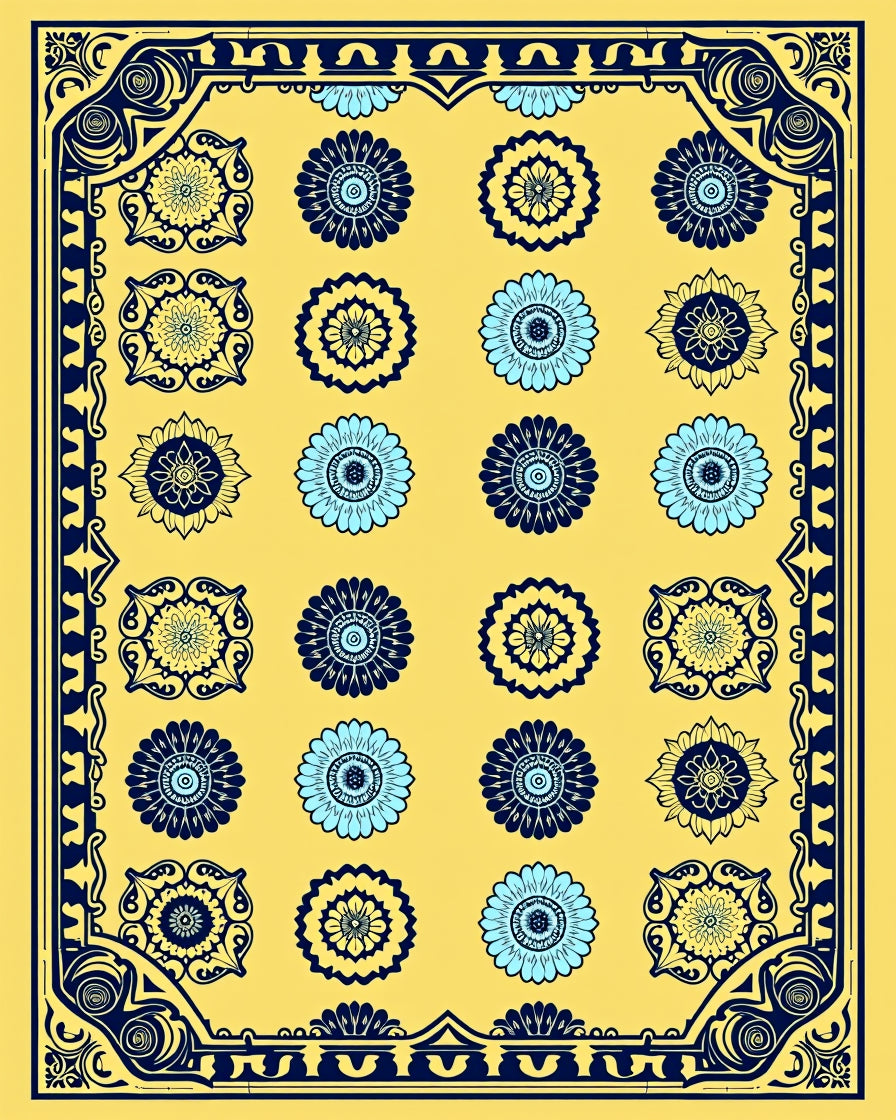 Golden Yellow Floral Medallion Rug