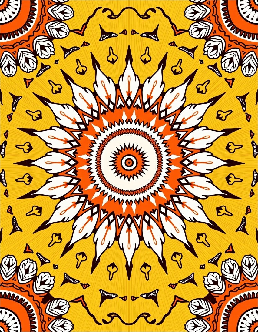 Vibrant Sunburst Medallion Orange White Rug