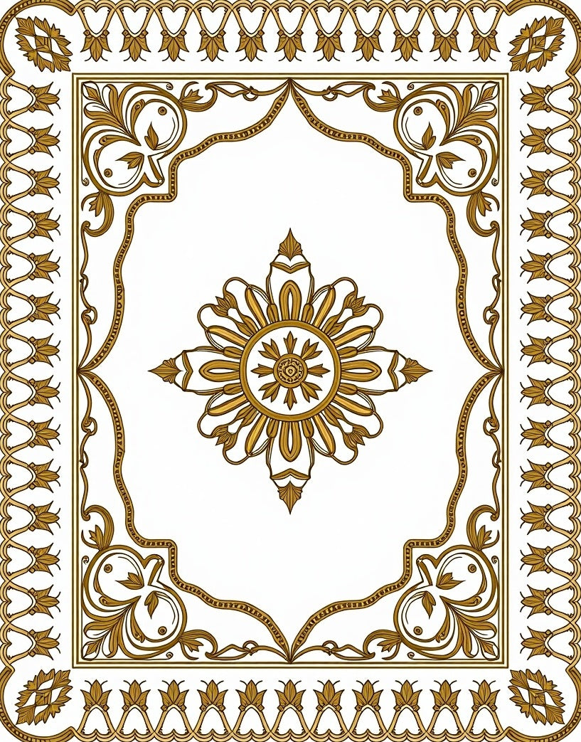 Gold Floral Medallion Ornate Border Rug