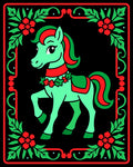 Whimsical Mint Horse Festive Holly Wreath Rug