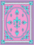 Pink Teal Fleur de Lis Oval Cream Border Rug