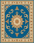 Golden Floral Medallion Blue Rug