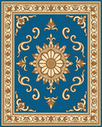 Golden Floral Medallion Blue Rug