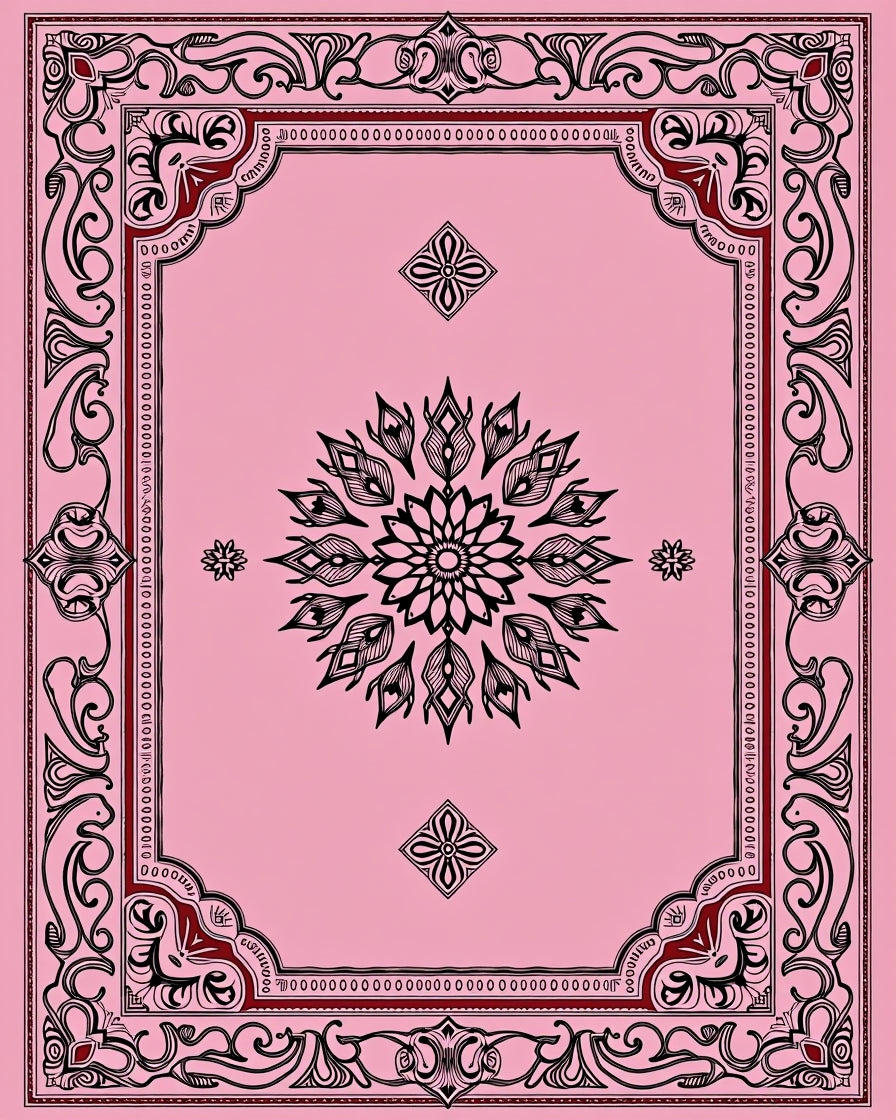 Pink Floral Medallion Bordered Rug