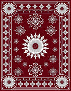 Crimson White Mandala Floral Burst Rug