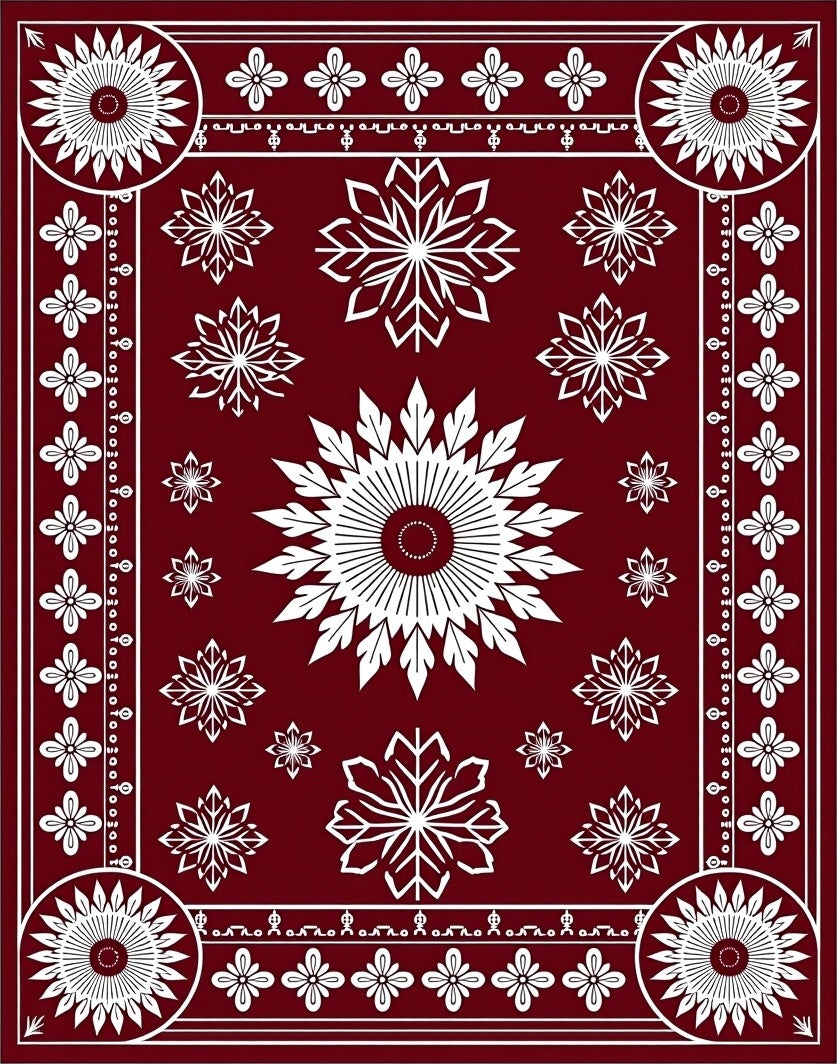 Crimson White Mandala Floral Burst Rug