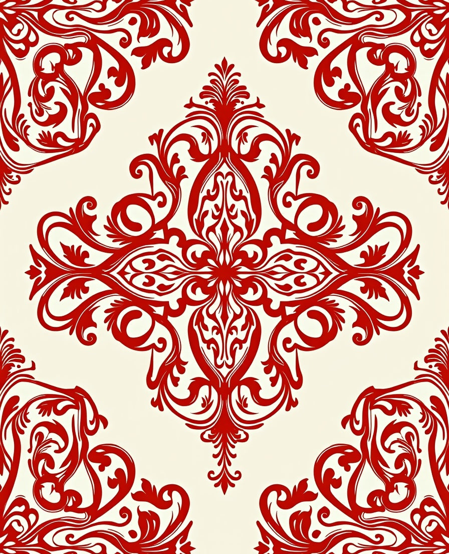 Crimson Baroque Flourish Scroll Rug