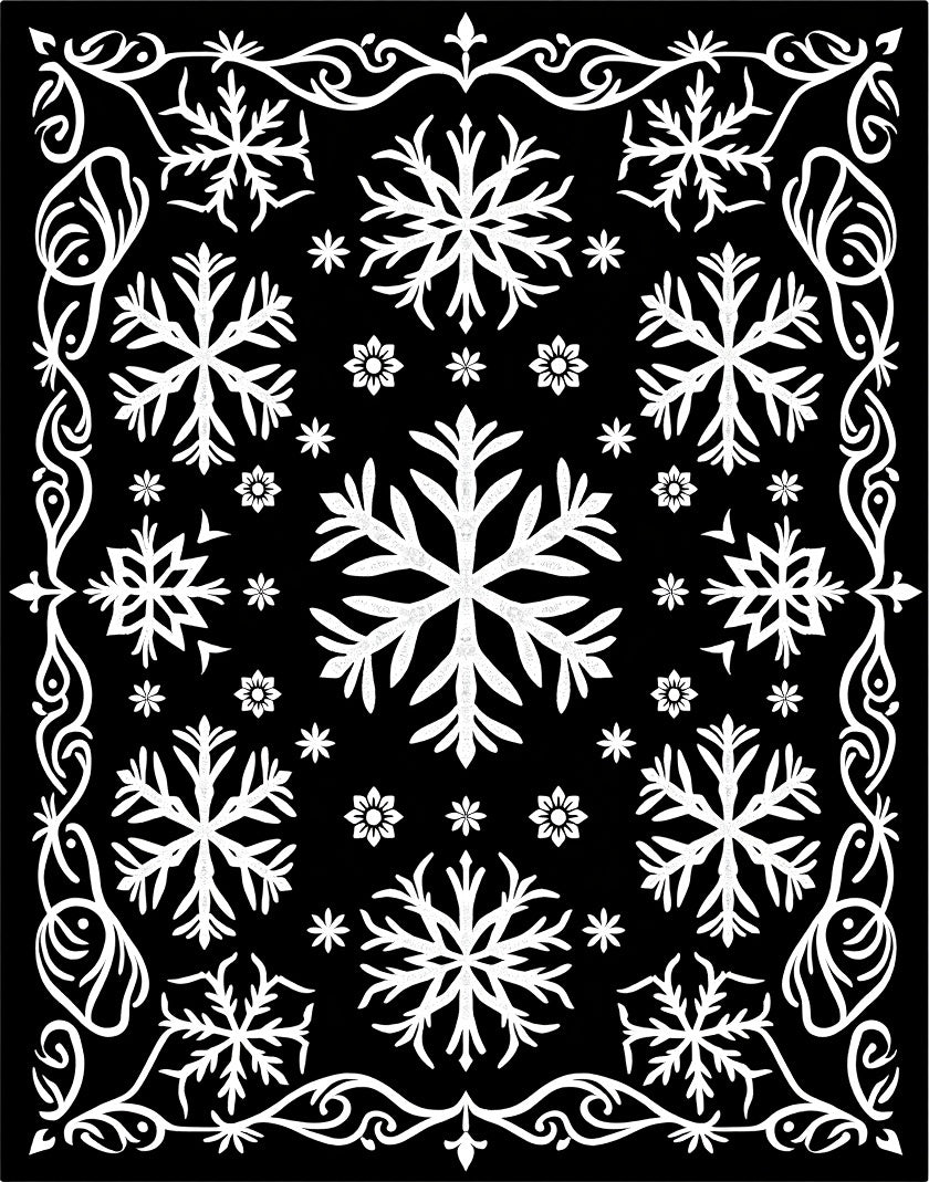 Winter White Snowflake Border Rug
