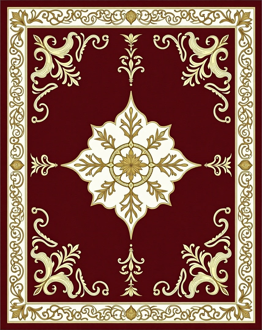 Rich Burgundy Floral Medallion Borders Rug