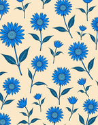 Vibrant Blue Daisy Garden Pattern Rug