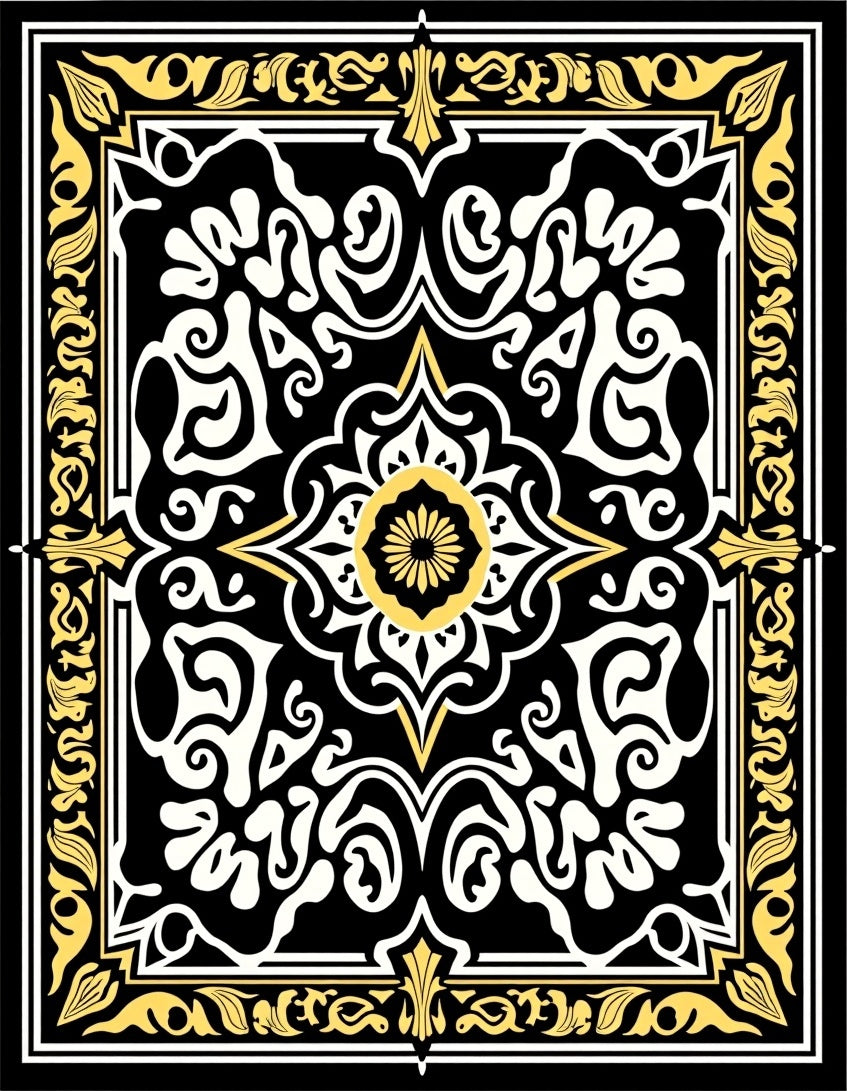 Black Gold Floral Medallion Rug