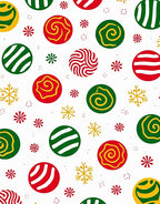 Holiday Balls Red Green Yellow Snowflakes Rug