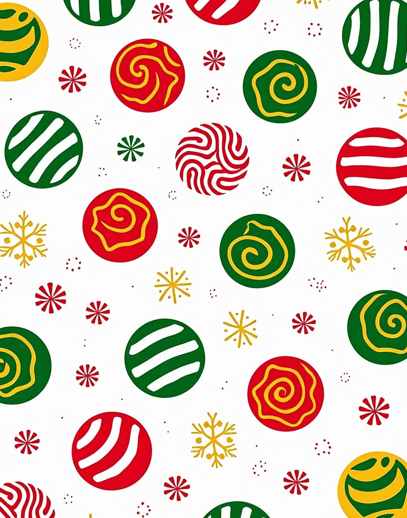 Holiday Balls Red Green Yellow Snowflakes Rug