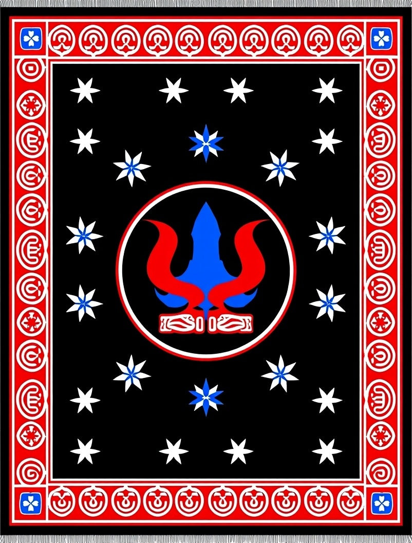 Bold Blue Red Tribal Starburst Rug