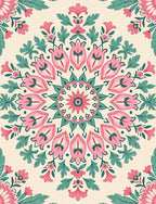Pink Teal Floral Mandala Medallion Rug
