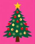 Festive Pink Green Star Ornament Tree Rug