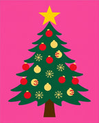 Festive Pink Green Star Ornament Tree Rug