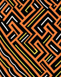 Modern Orange Black Geometric Labyrinth Rug