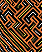 Modern Orange Black Geometric Labyrinth Rug