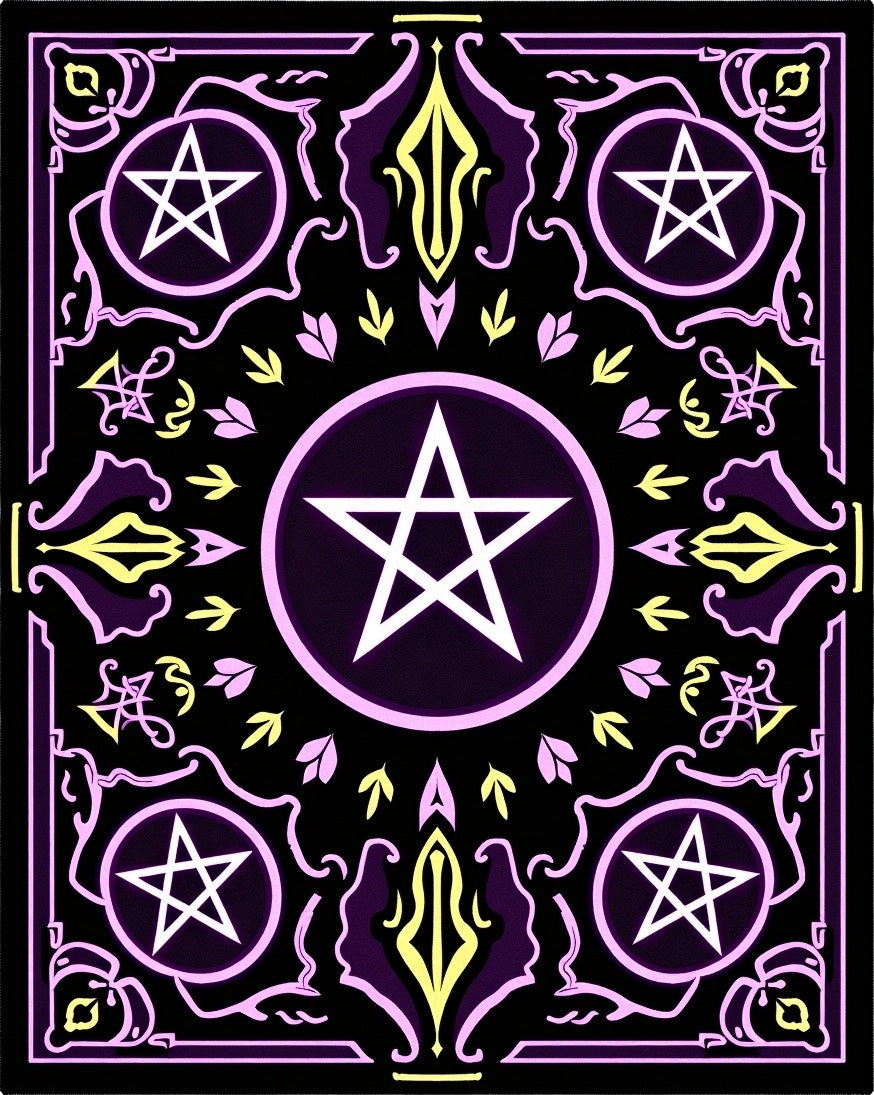 Mystic Purple White Pentagram Border Rug