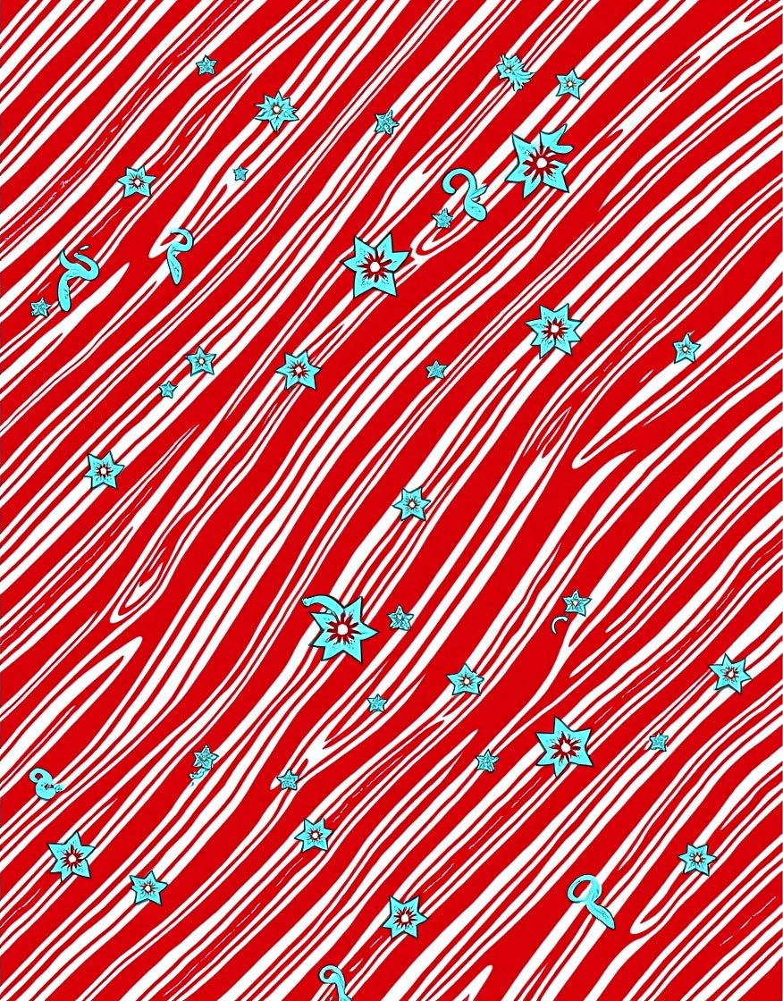 Red White Swirl Starburst Streamer Rug