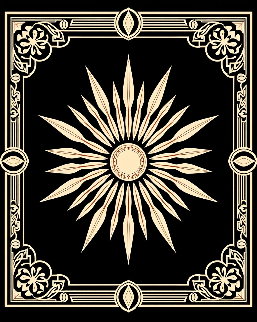 Radiant Ivory Sunburst Art Deco Frame Rug