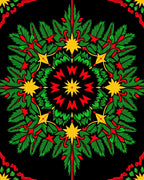 Festive Green Red Yellow Starburst Mandala Rug