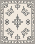 Ornate Beige Leaf Medallion Border Rug