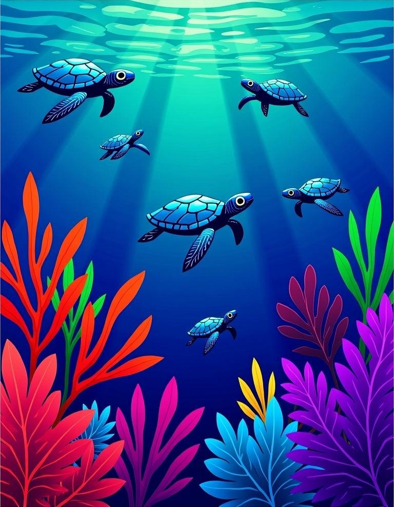 Ocean Blue Sea Turtle Coral Reef Rug