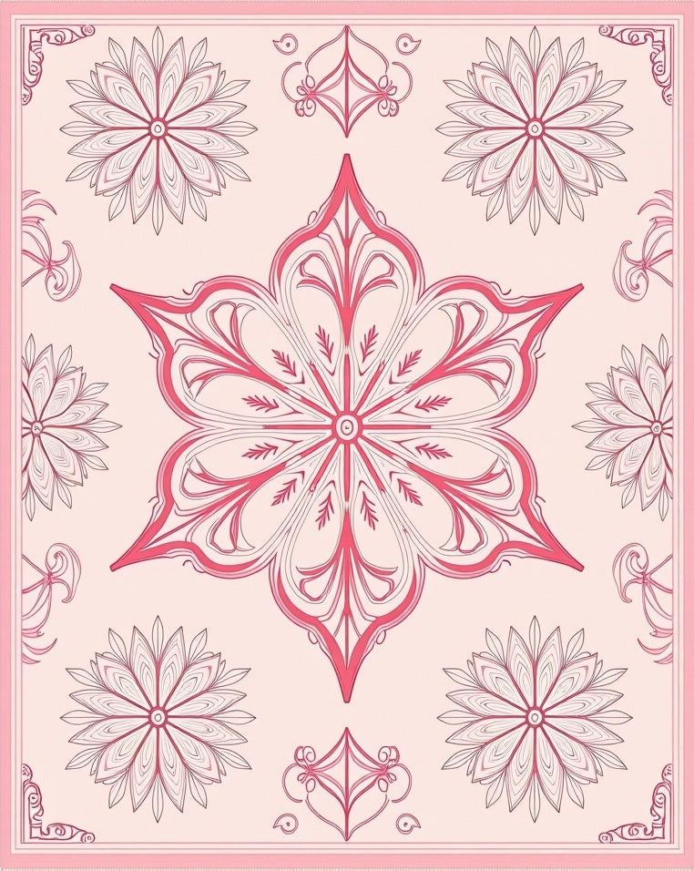 Coral Pink Floral Mandala Rug