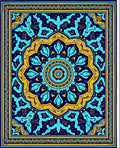 Deep Blue Golden Floral Mandala Rug