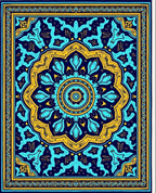 Deep Blue Golden Floral Mandala Rug