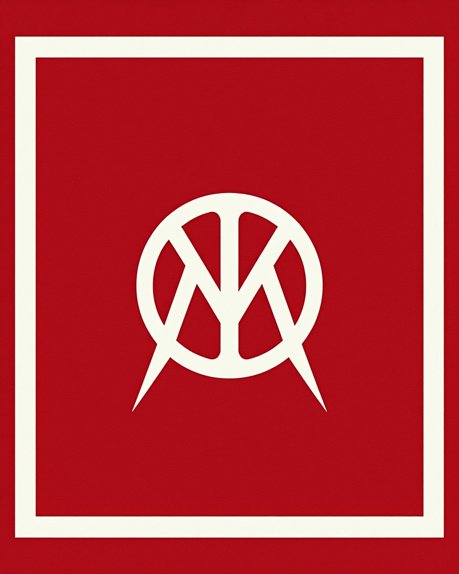 Bold Red Abstract Circular Emblem Rug