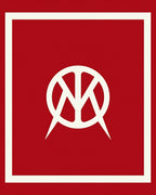 Bold Red Abstract Circular Emblem Rug