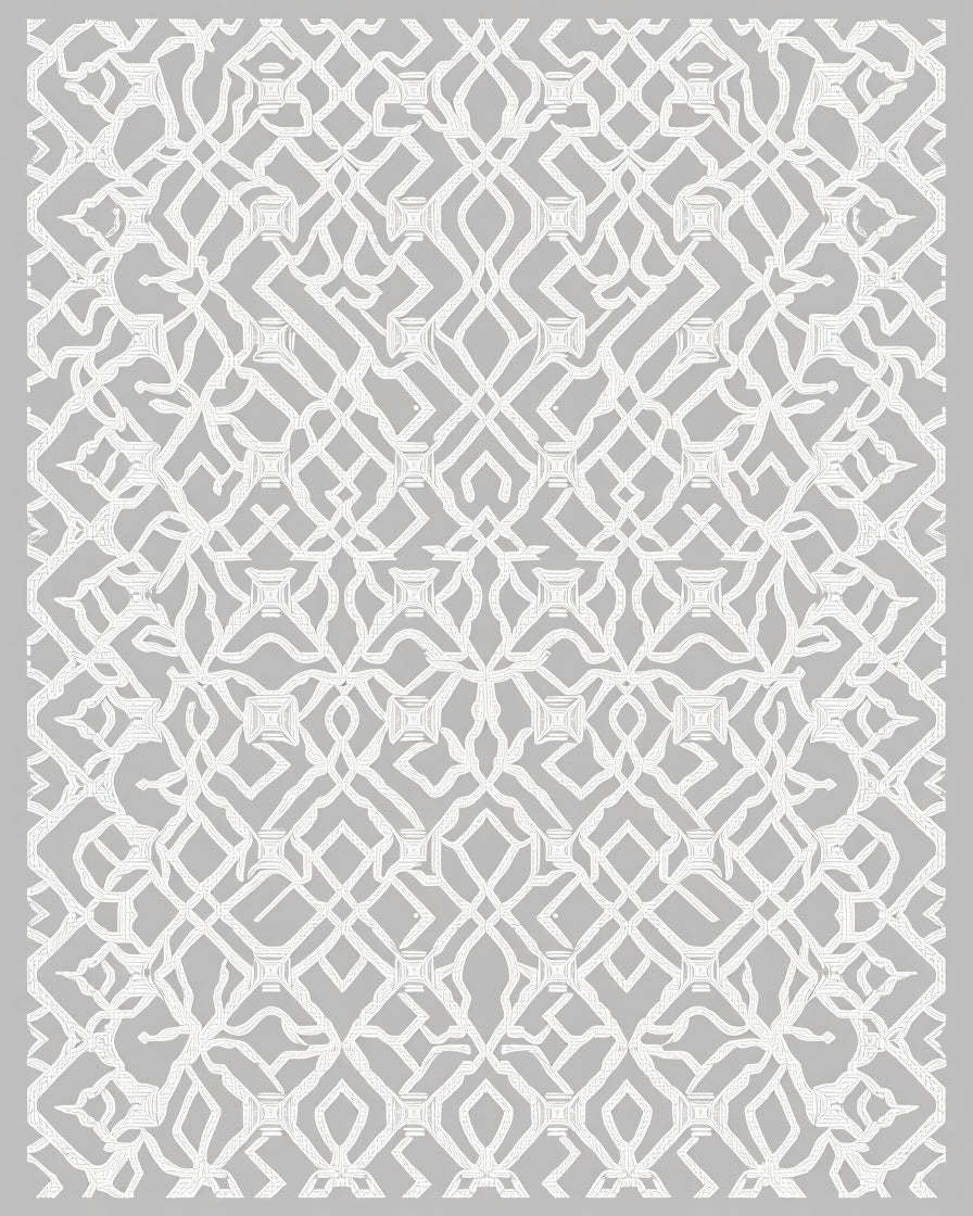 White Interlocking Lattice Over Gray Background Rug