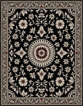 Rich Blossom Centered Black Ivory Rug
