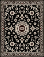 Rich Blossom Centered Black Ivory Rug