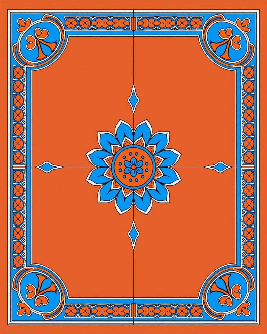 Bold Blue Floral Medallion Orange Rug