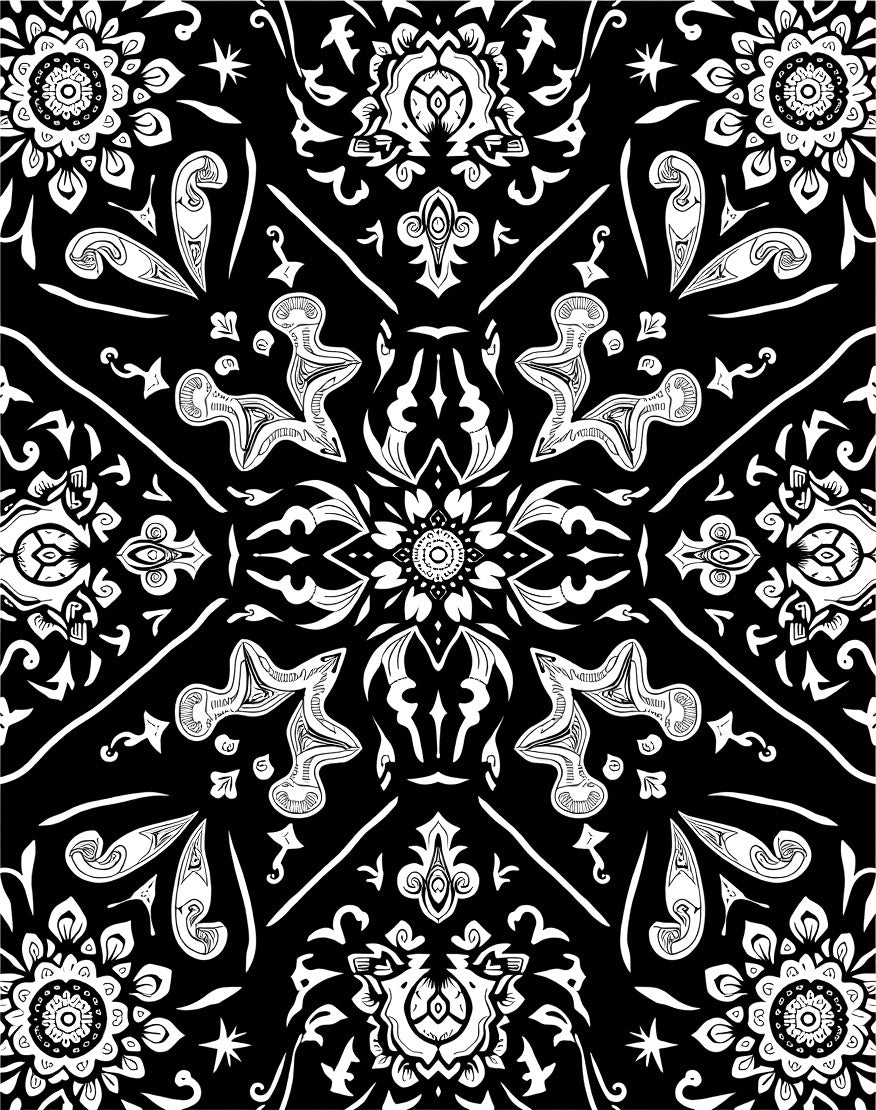 Black white ornate damask medallion Rug