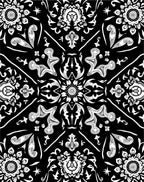 Black white ornate damask medallion Rug
