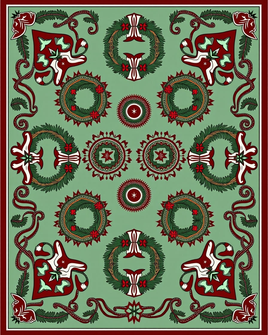 Festive Green Wreath Starburst Rug