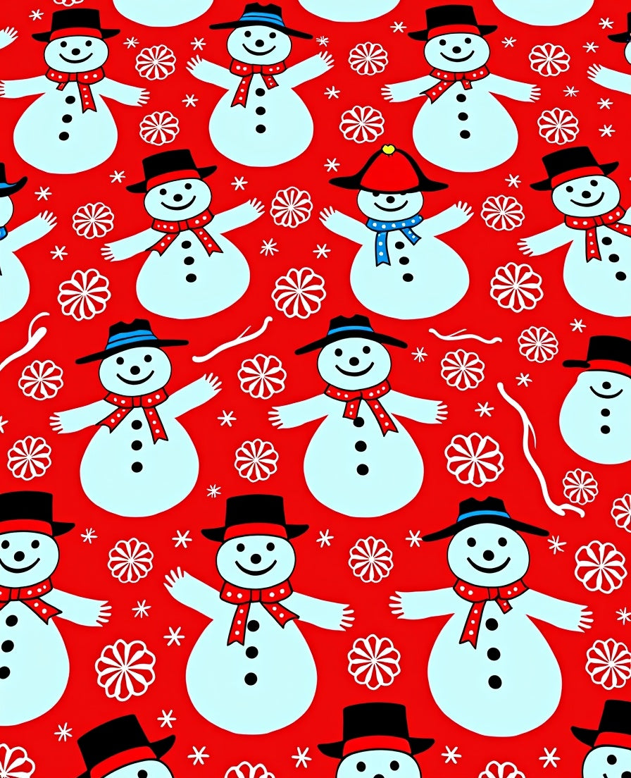 Red Festive Snowman Snowflake Toss Rug