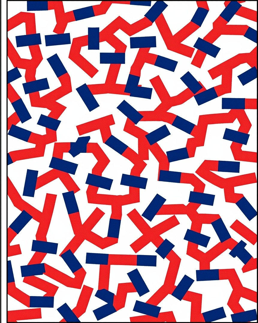Red Blue Abstract Connected Shapes Rug