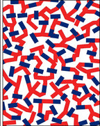Red Blue Abstract Connected Shapes Rug