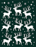 White Reindeer Stars Dark Green Field Rug