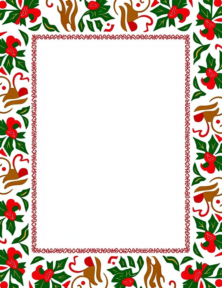 Festive Red Green Leafy Floral Border Rug